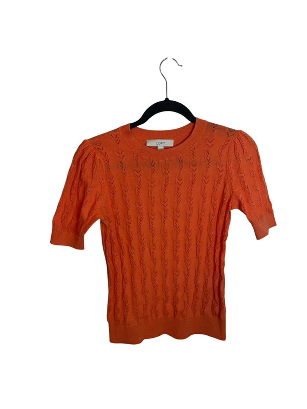 Loft Orange Pointelle Knit Short Sleeve Sweater